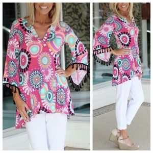 🆕💗LAST ONE/sm(4/6) unique print, tassel sleeve detail/relaxed